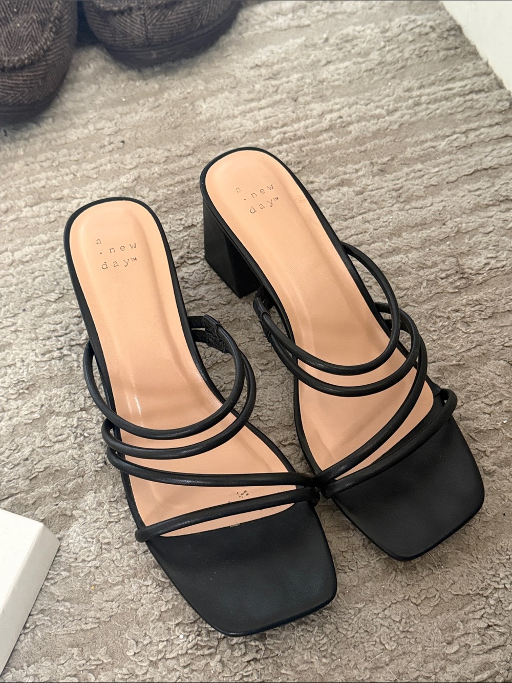 a new day Black Strappy Square-Toe Block Heel Sandals